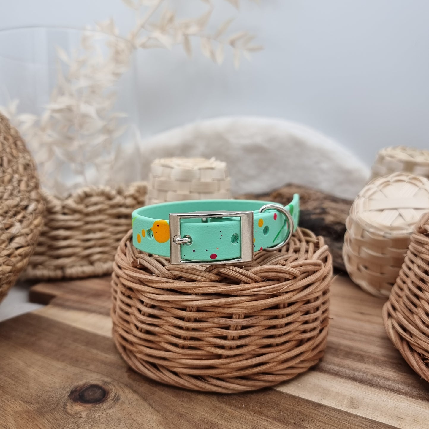 Mint & Neon Splashes - Biothane Dog Collar