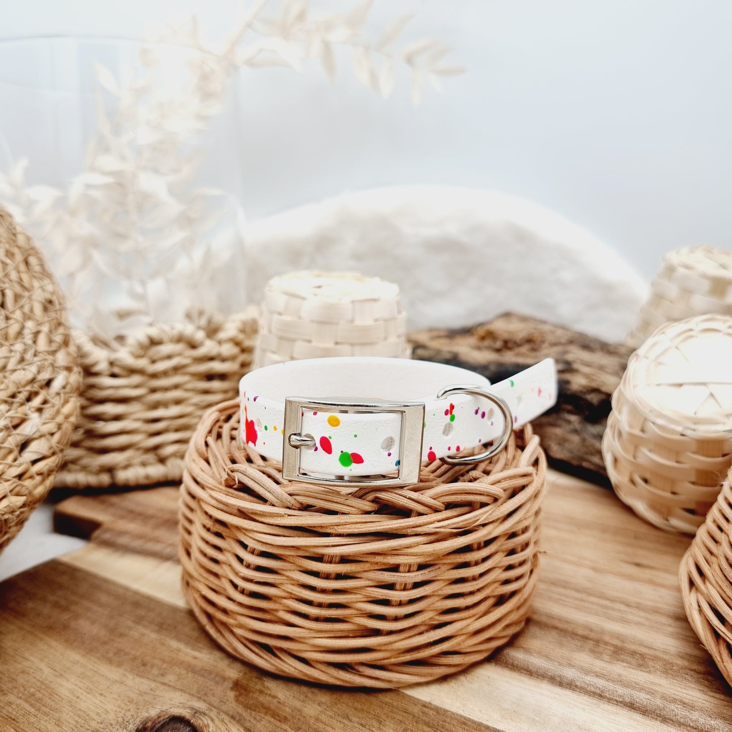 White & Neon Splashes - Biothane Dog Collar