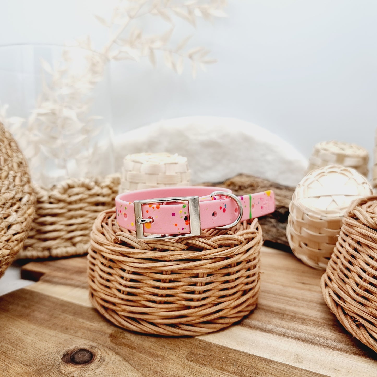 Baby Pink & Neon Splashes - Biothane Dog Collar