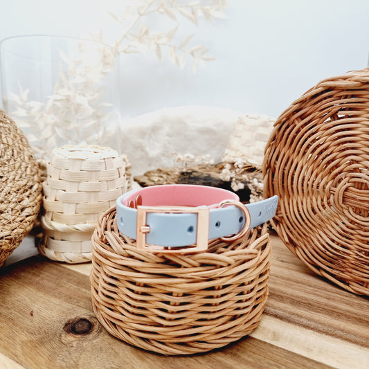 Baby Pink & Baby Blue (RG) Size XS - two-coloured Biothane Dog Collar