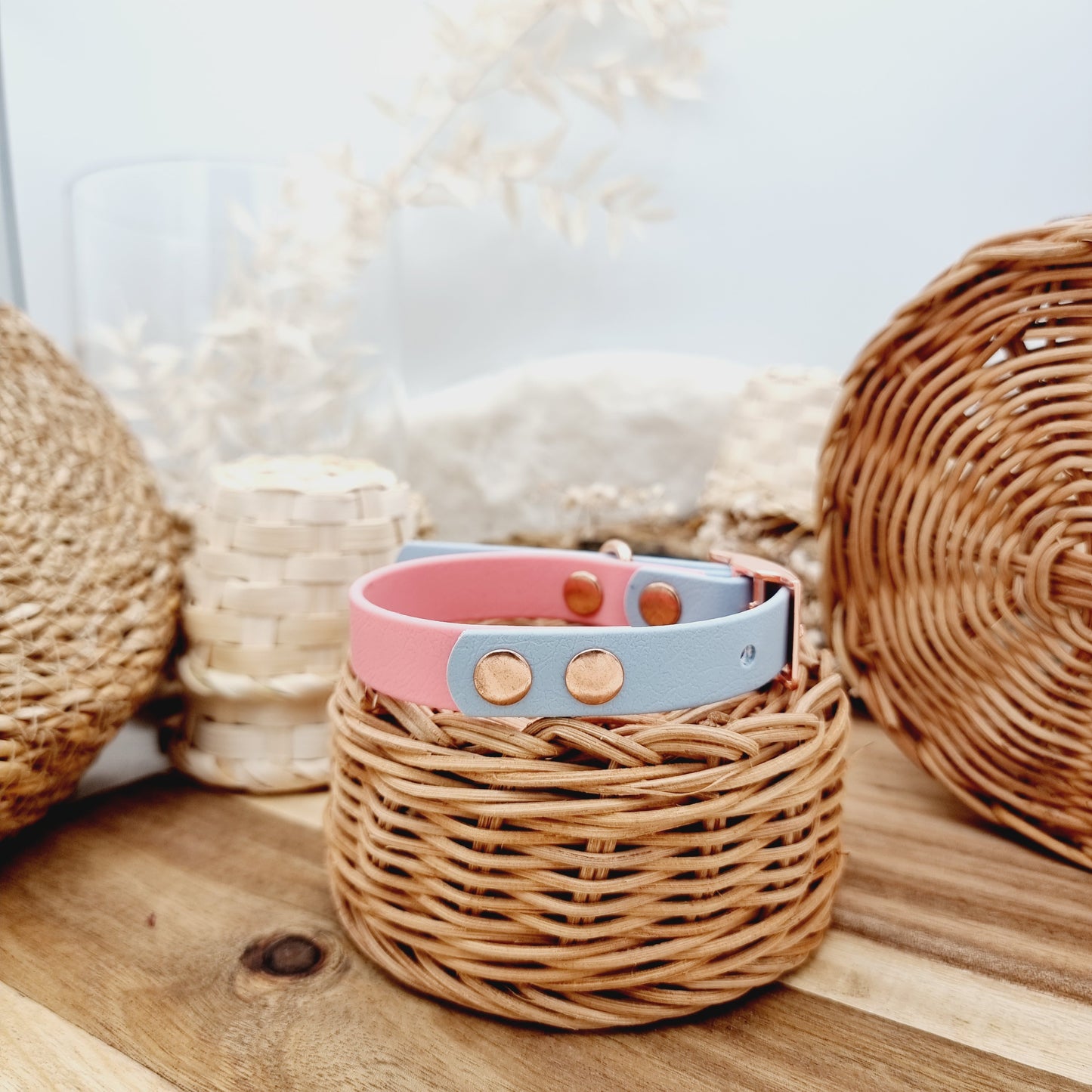 Baby Pink & Baby Blue (RG) Size XS - two-coloured Biothane Dog Collar