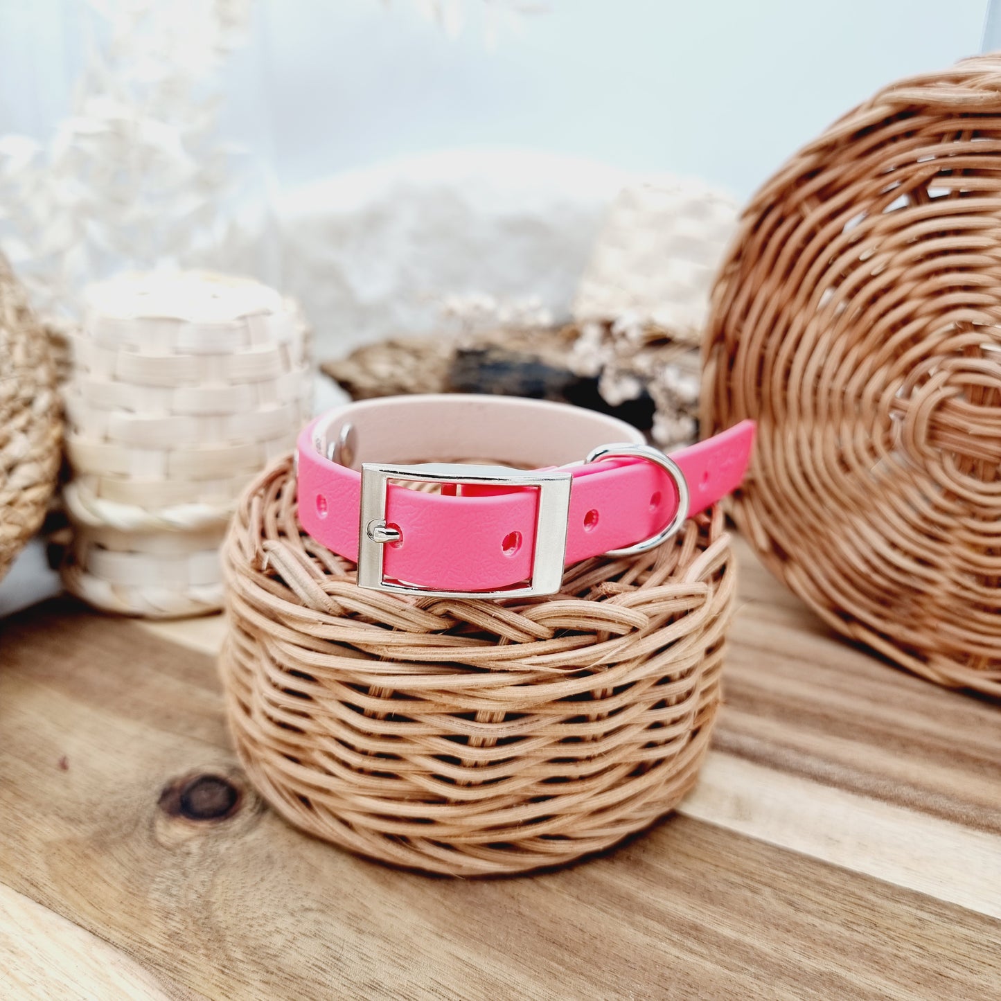 Powder Pearl & Neon Pink (SI) Size XS - two-coloured Biothane Dog Collar