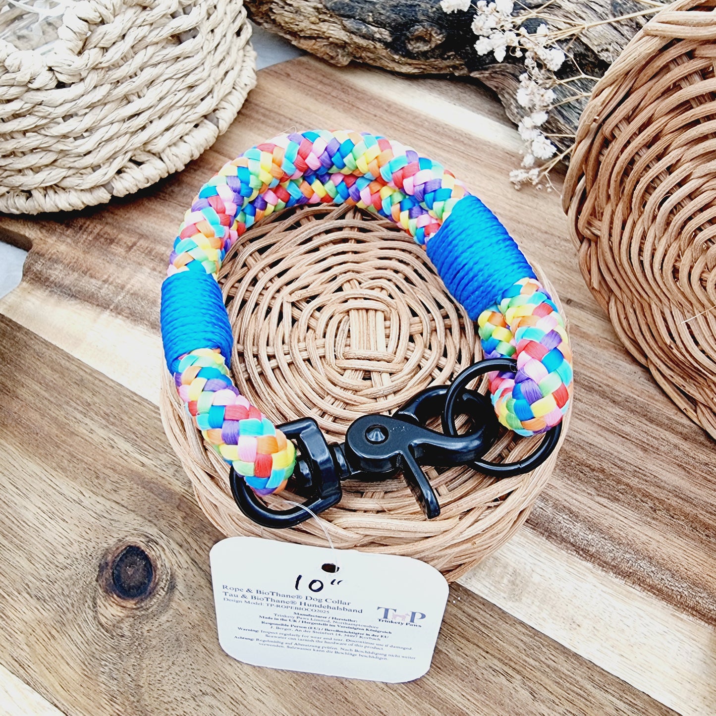 Rope Dog Collar - Rainbow - (Fits Neck Size 9" Range XS)