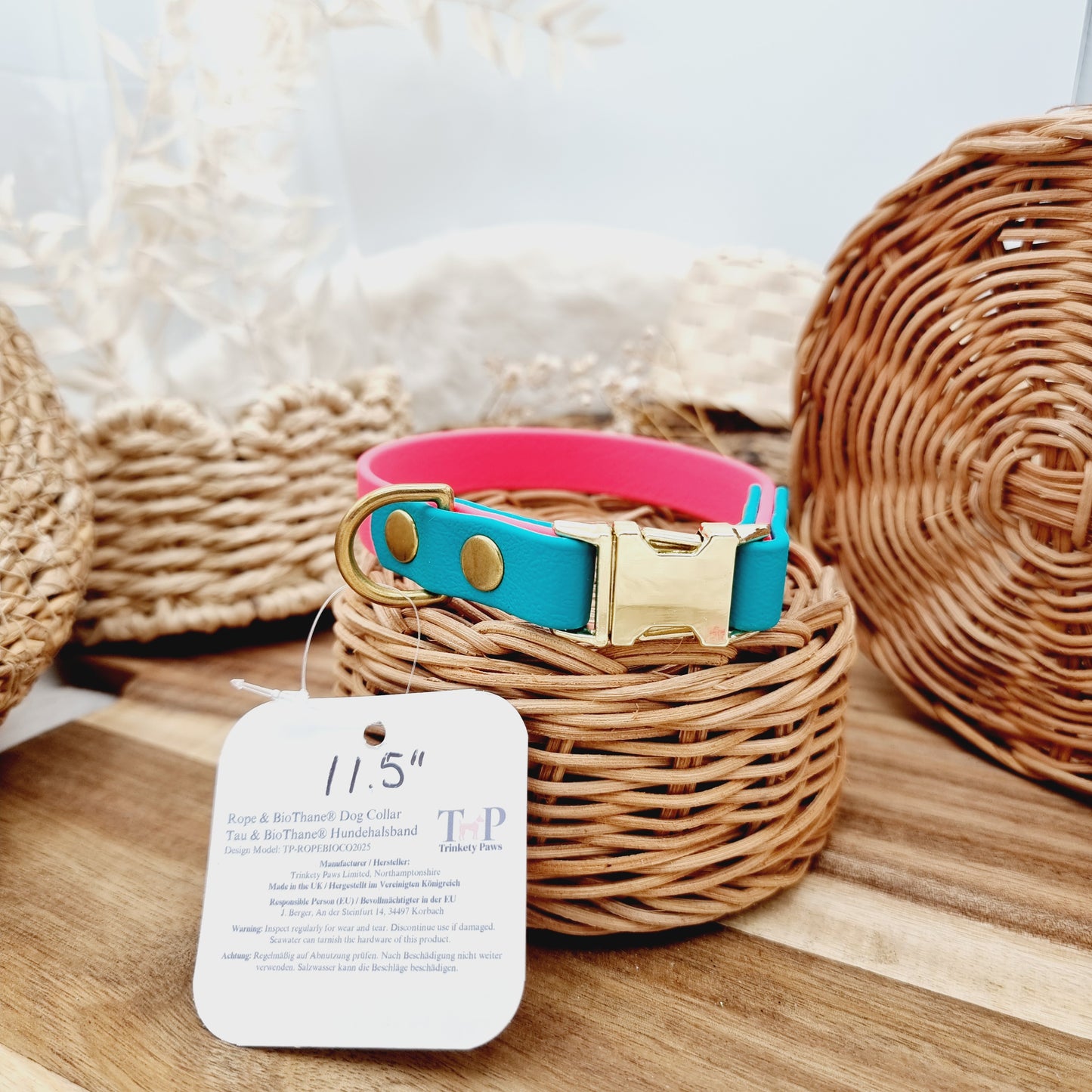 Biothane Dog Collar (fixed size) - NeonPink/NeonBlue (G) - (Fits Neck Size 10" Range XS)