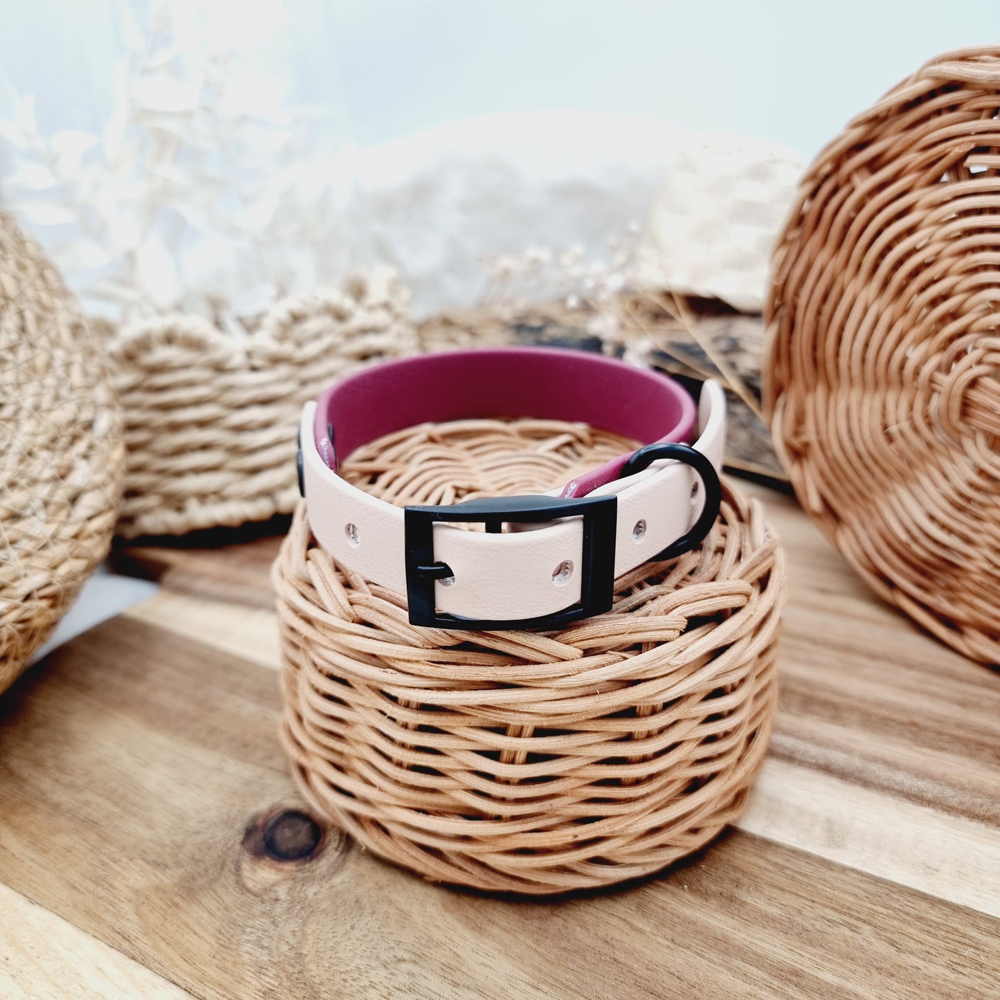 Burgundy&PowderPearl (BL) Size Small - two-coloured Biothane Dog Collar