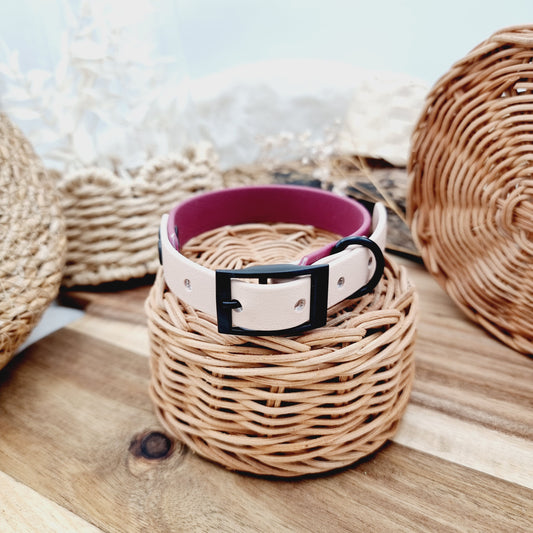 Burgundy&PowderPearl (BL) Size Small - two-coloured Biothane Dog Collar