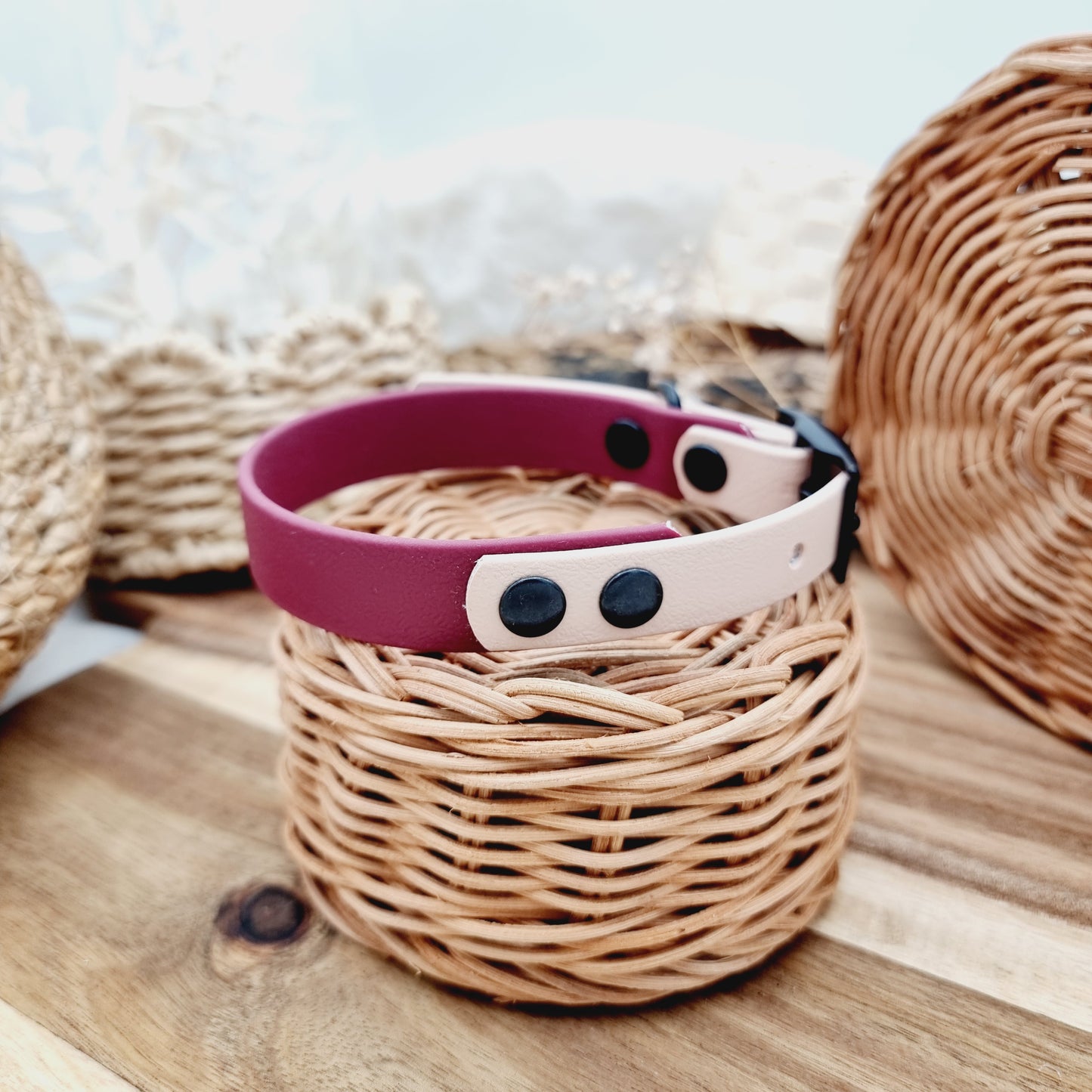 Burgundy&PowderPearl (BL) Size Small - two-coloured Biothane Dog Collar