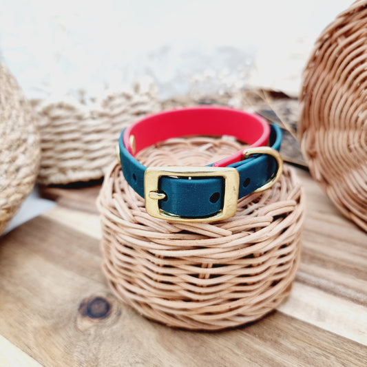 Red & Dark Green (GB) Size Small - two-coloured Biothane Dog Collar