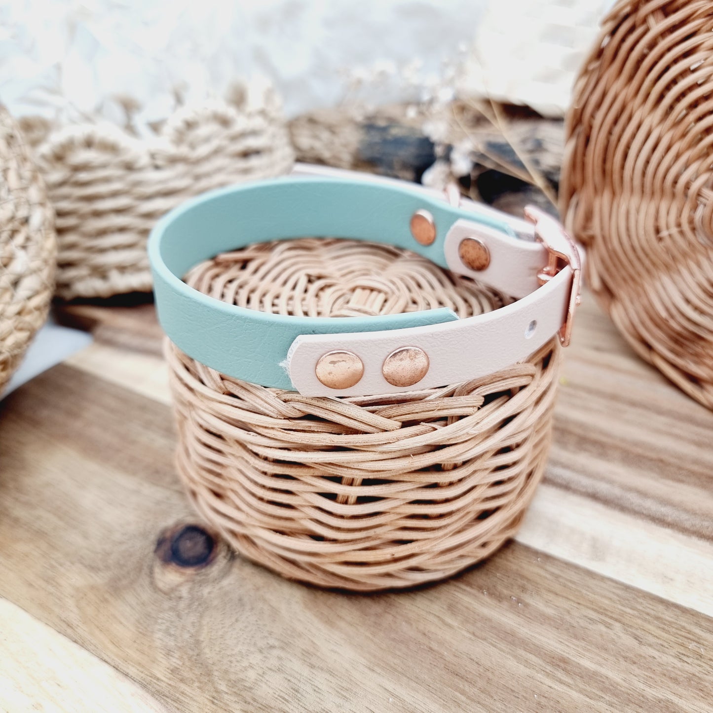 Sage&PowderPearl (RG) Size Small - two-coloured Biothane Dog Collar