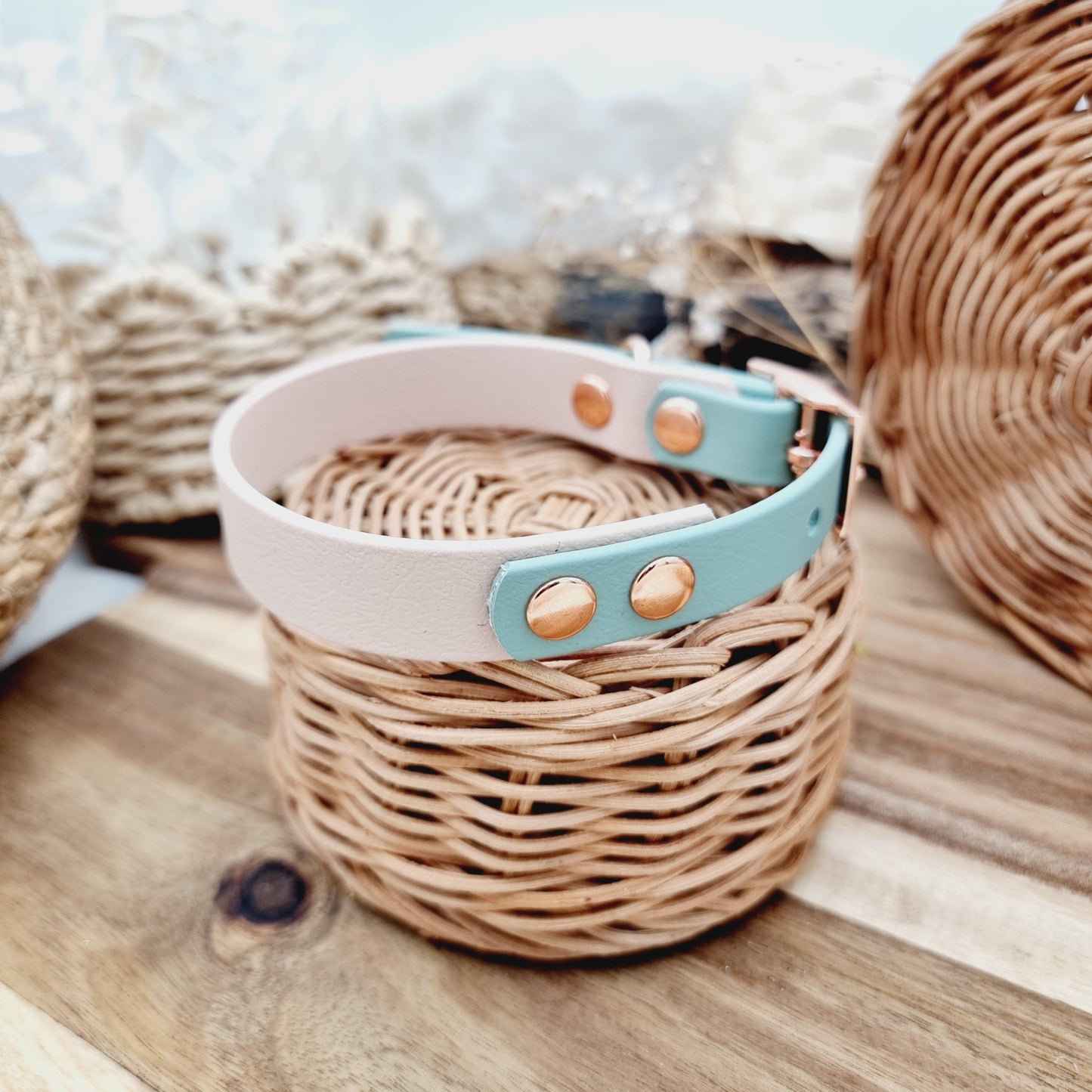 PowderPearl&Sage (RG) Size Small - two-coloured Biothane Dog Collar