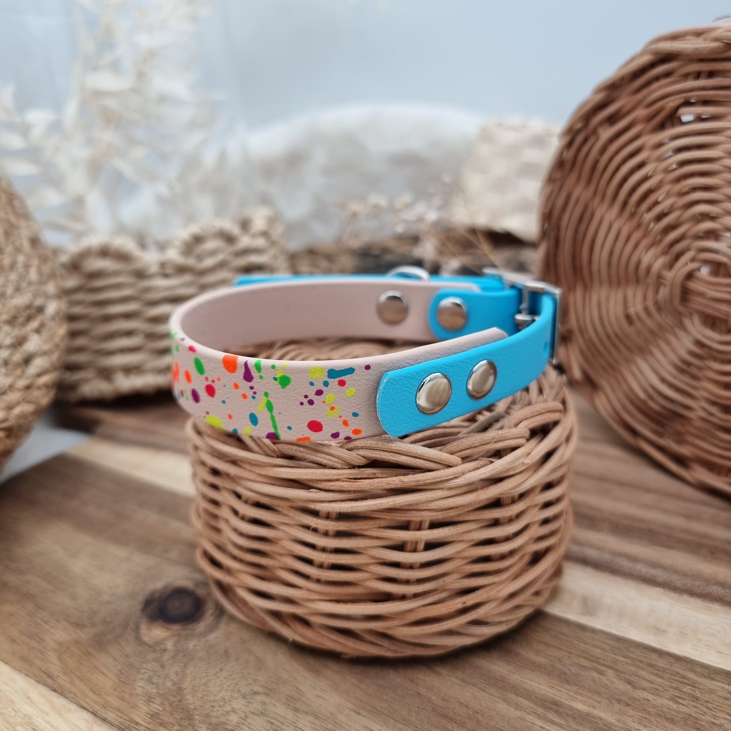 Nude Splash & Neon Blue - two-coloured Biothane Dog Collar