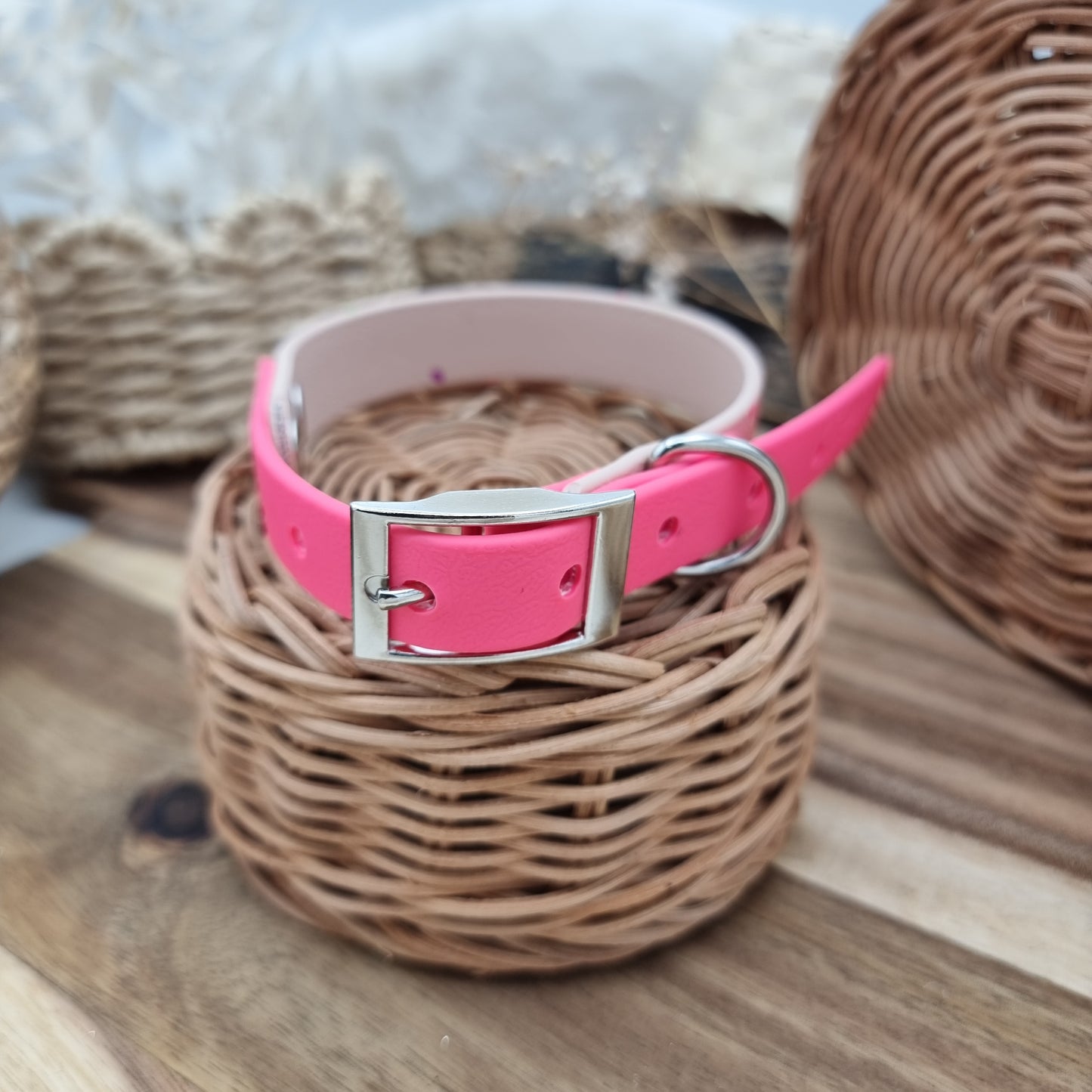 Nude Splash & Neon Pink - two-coloured Biothane Dog Collar