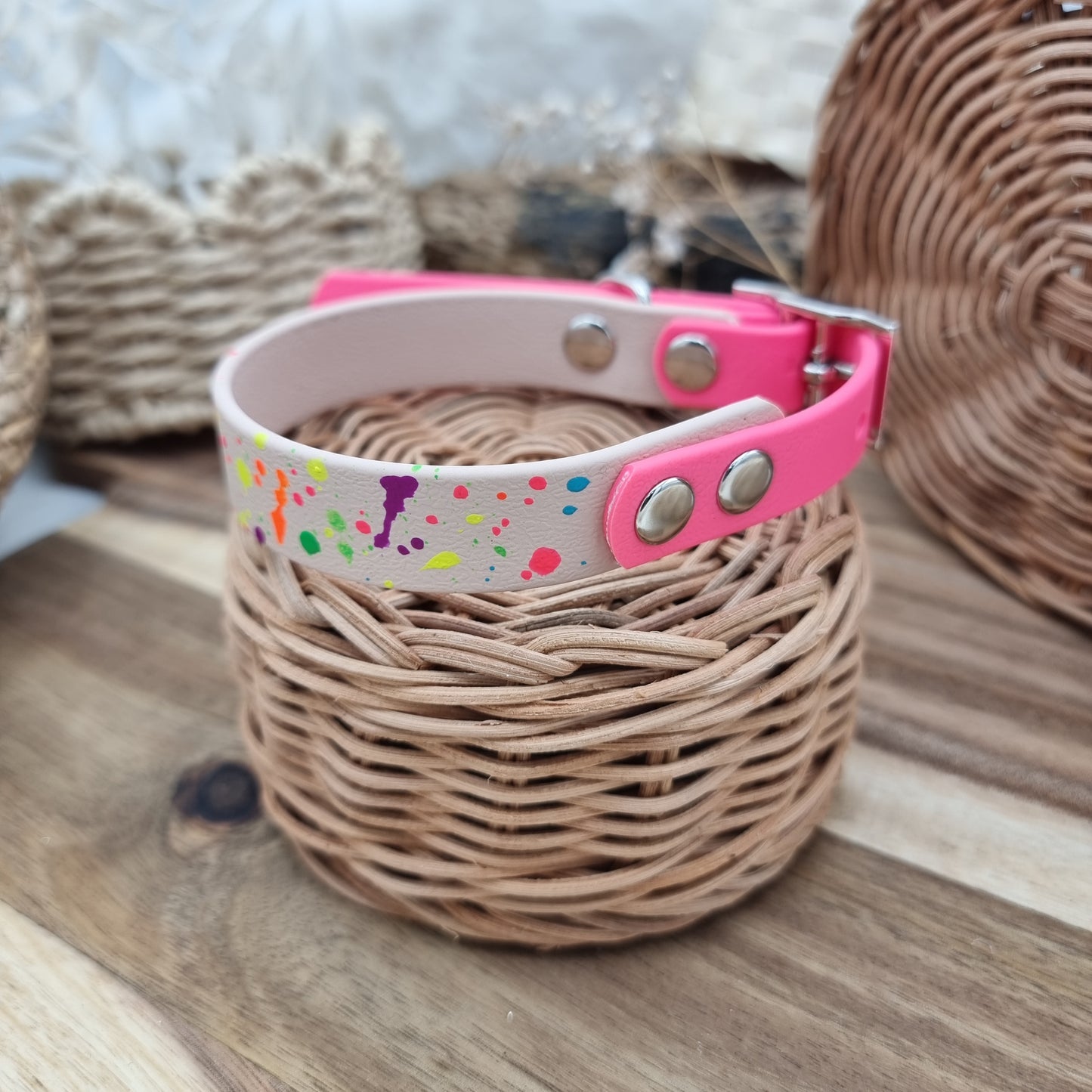 Nude Splash & Neon Pink - two-coloured Biothane Dog Collar