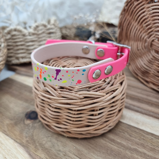 Nude Splash & Neon Pink - two-coloured Biothane Dog Collar