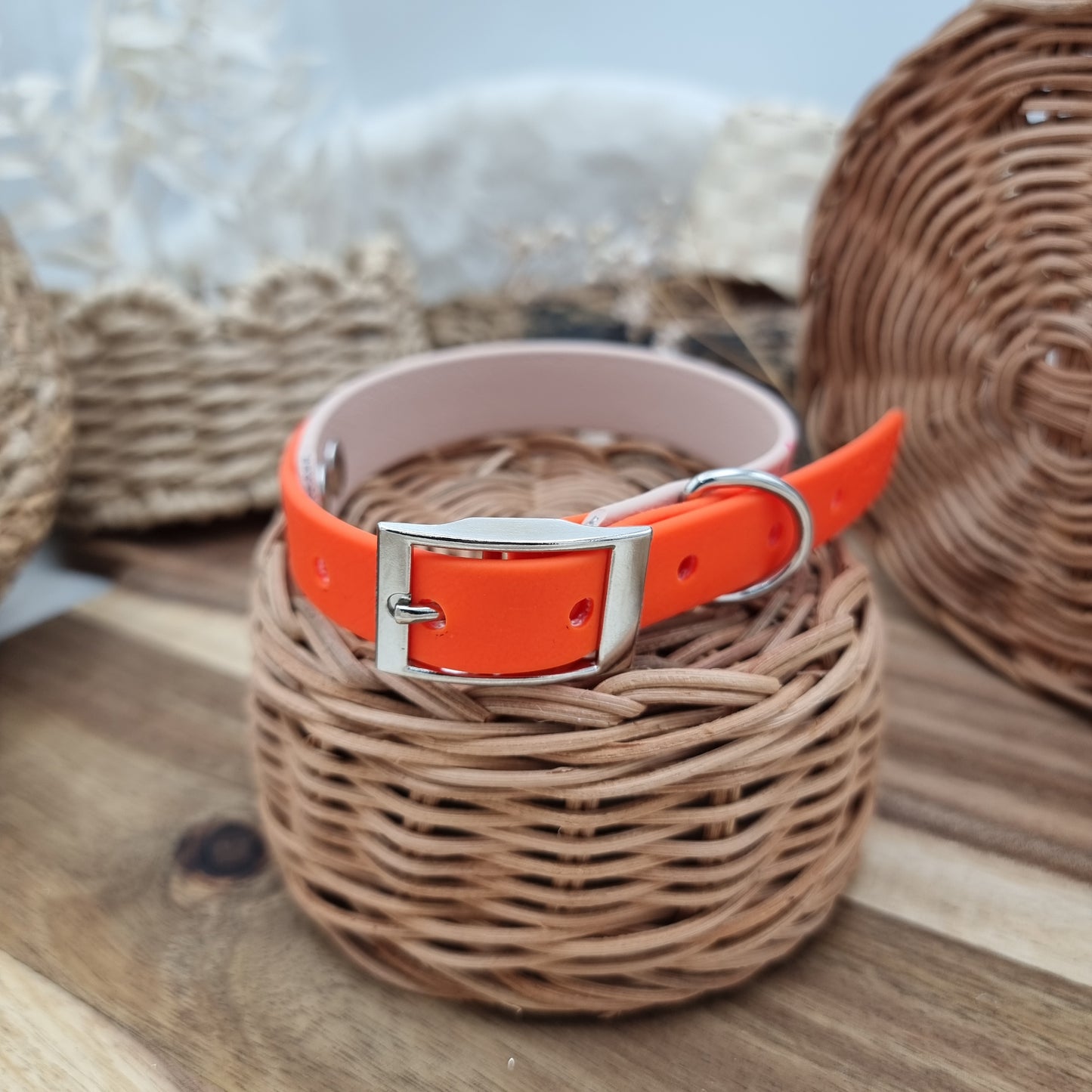 Nude Splash & Neon Orange - two-coloured Biothane Dog Collar