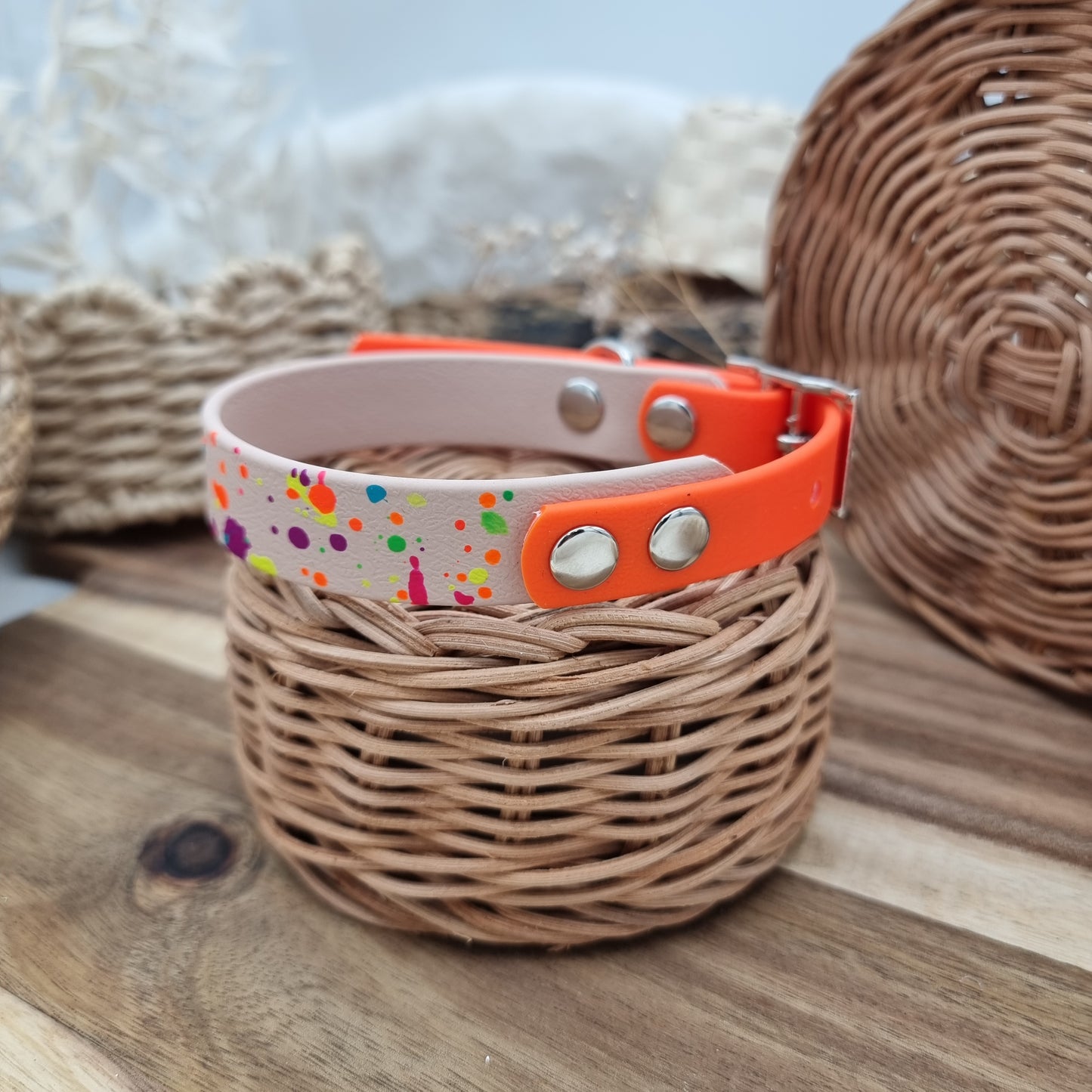Nude Splash & Neon Orange - two-coloured Biothane Dog Collar