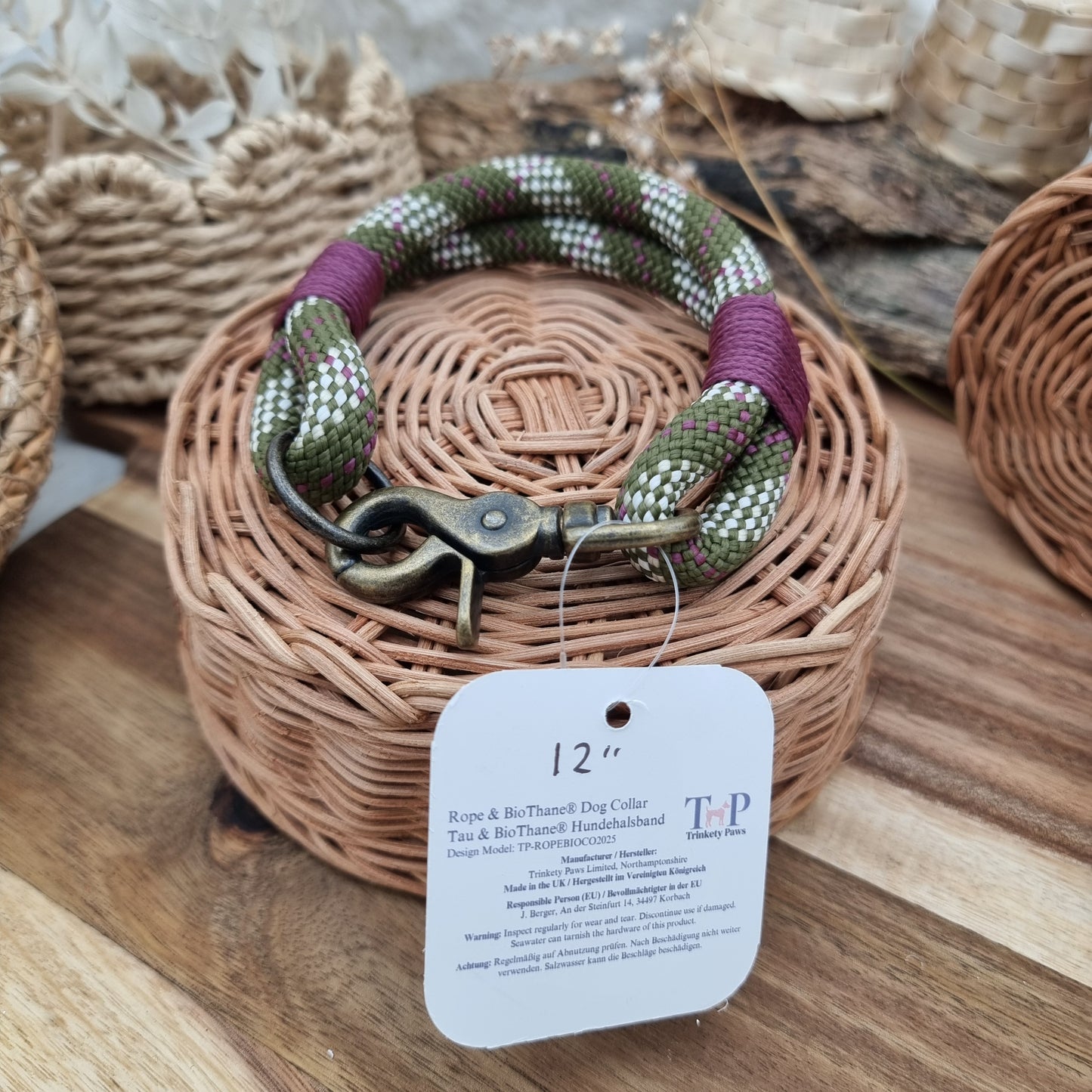 Rope Dog Collar - Green Tweed - (Fits Neck Size 11" Range XS)