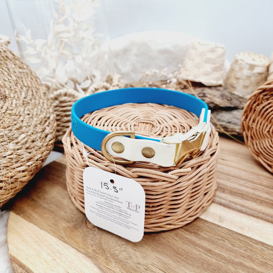 Biothane Dog Collar (fixed size) - Blue/White (G) - (Fits Neck Size 14" Range S/M)