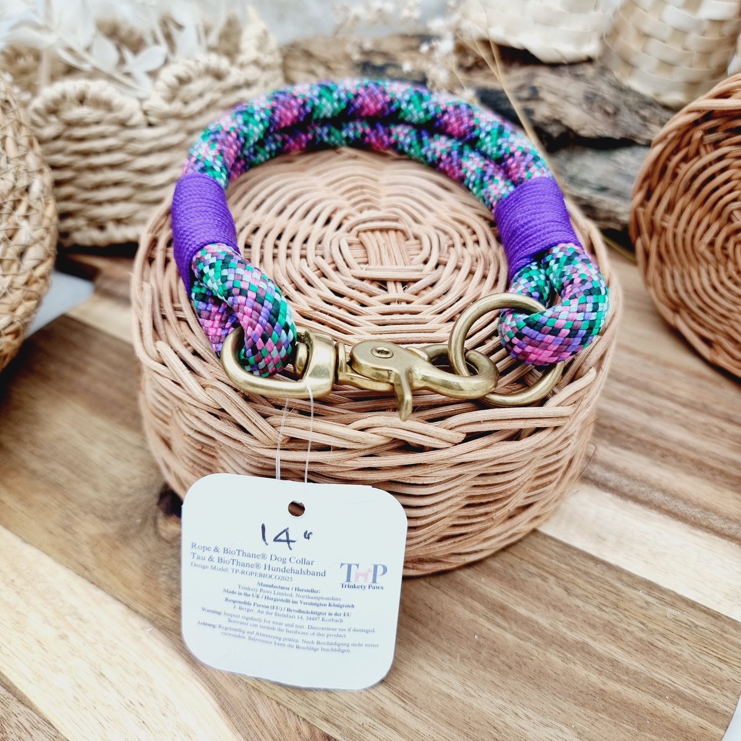 Rope Dog Collar - Wild Berry - (Fits Neck Size 13" - Range S)