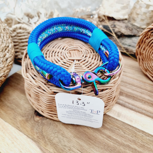 Rope Dog Collar - Blue/Mermaid - (Fits Neck Size 12" - Range S)