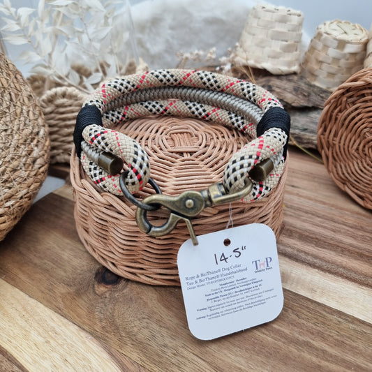 Rope Dog Collar - Burberry Style - (Fits Neck Size 13" - Range M)