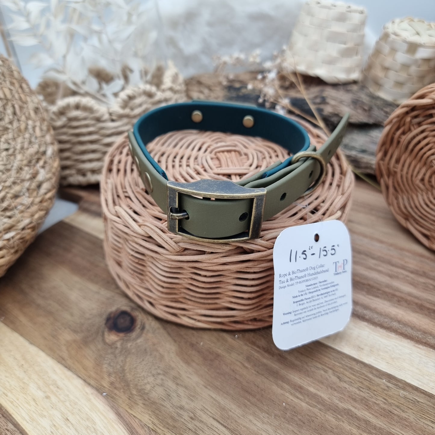 Dark Green & Olive (AB) Size Medium *Name Engraved - Max) - two-coloured Biothane Dog Collar