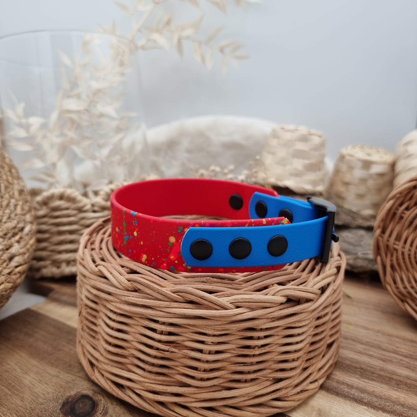 Red & Blue Splash (BL) Size Medium* - two-coloured Biothane Dog Collar