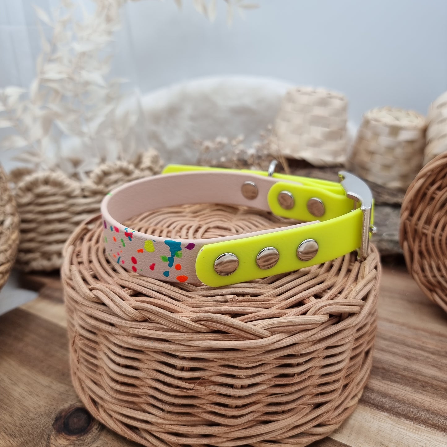 Nude Splash & Neon Yellow - two-coloured Biothane Dog Collar