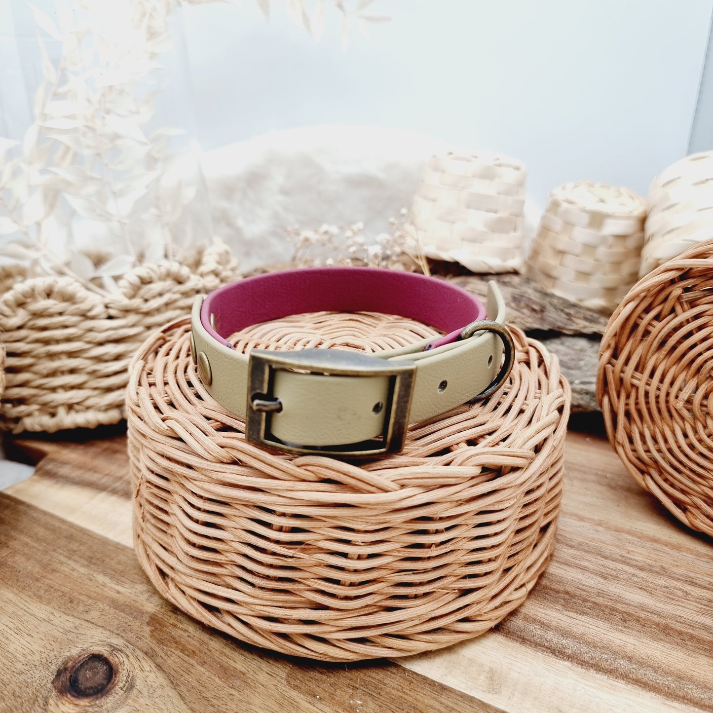 Burgundy & Clay (AB) Size Medium - two-coloured Biothane Dog Collar