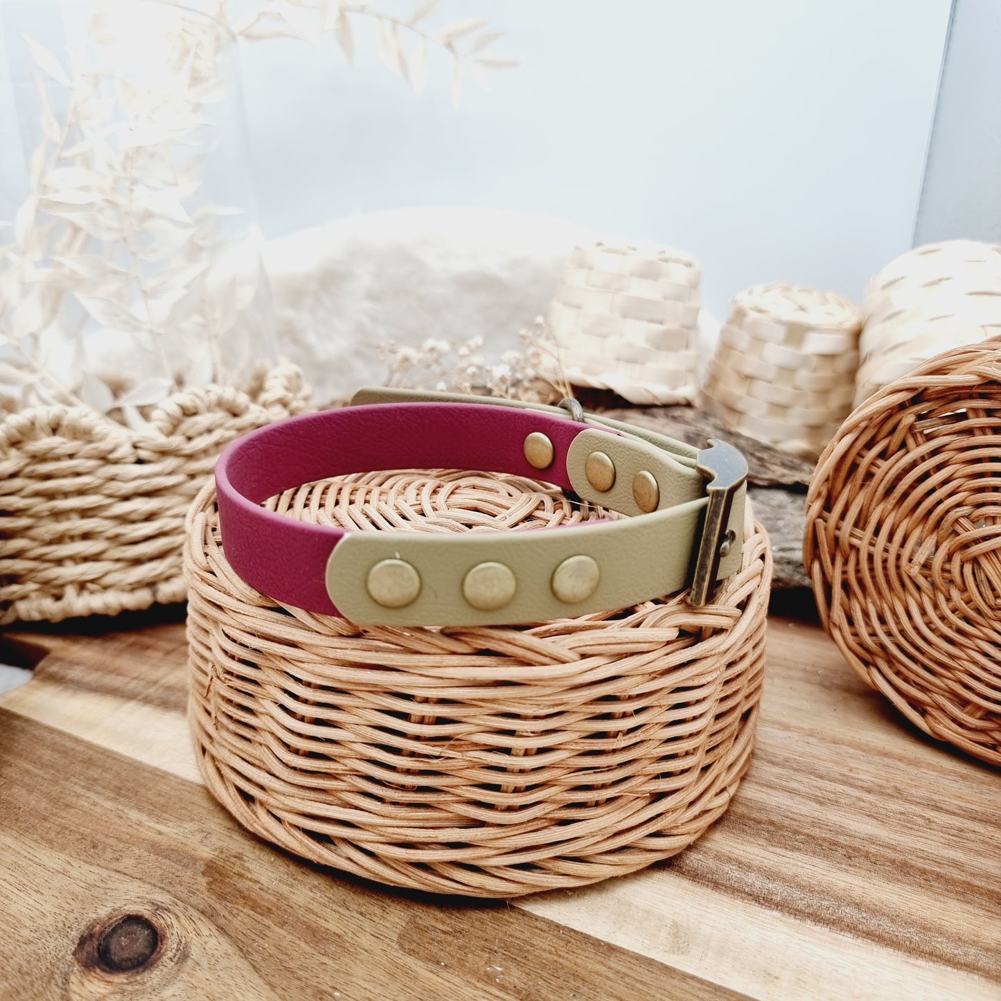 Burgundy & Clay (AB) Size Medium - two-coloured Biothane Dog Collar