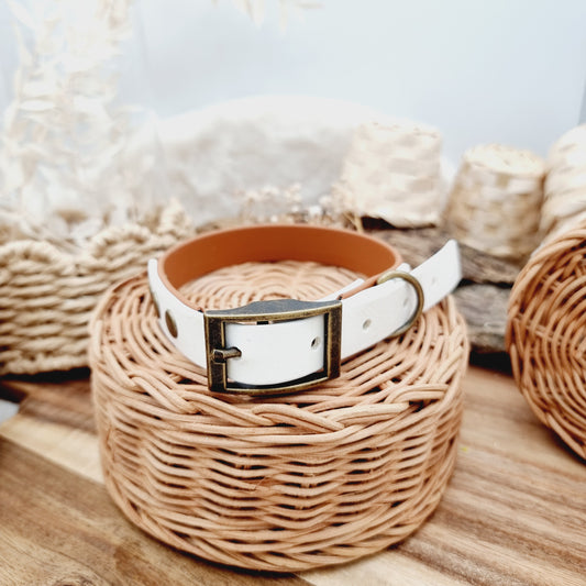 Tan & White (AB) Size Medium - two-coloured Biothane Dog Collar