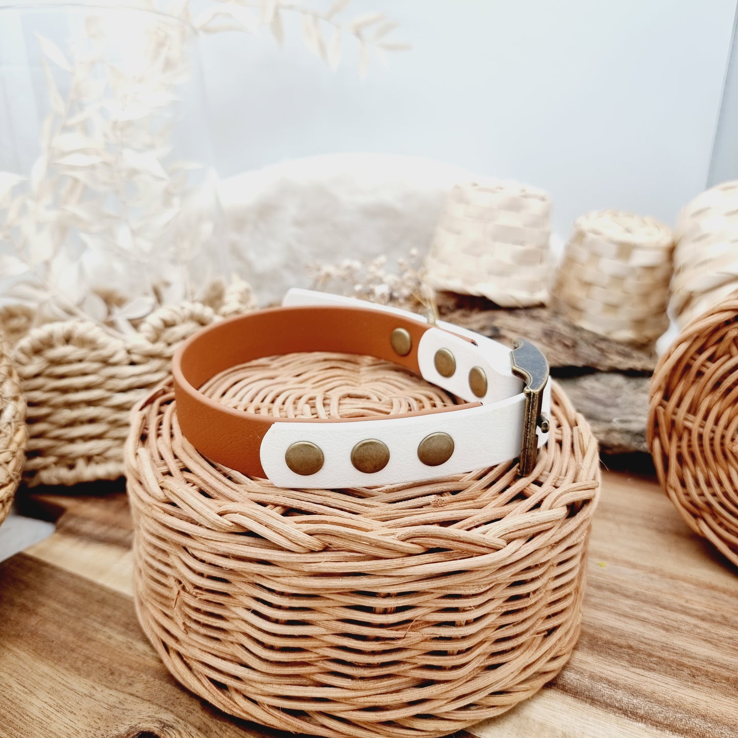 Tan & White (AB) Size Medium - two-coloured Biothane Dog Collar