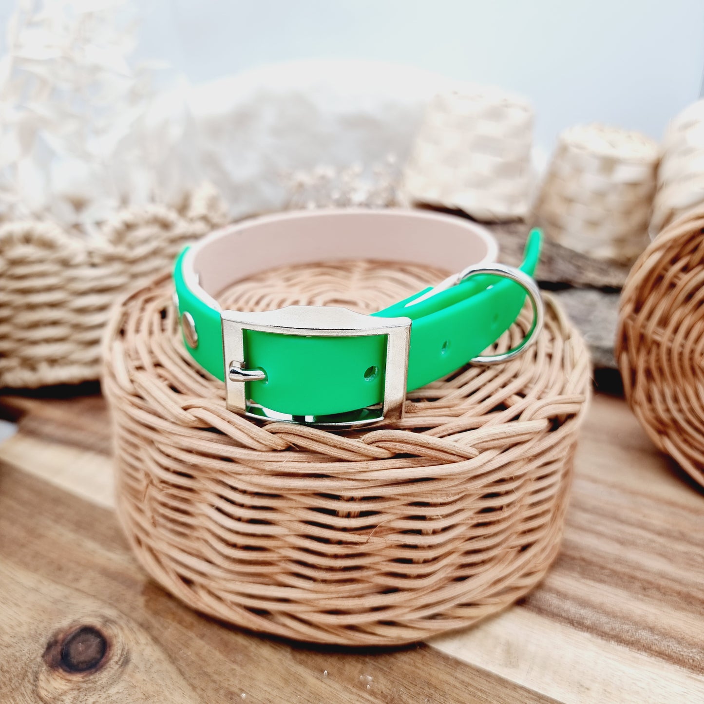 Nude Splash & Neon Green - two-coloured Biothane Dog Collar