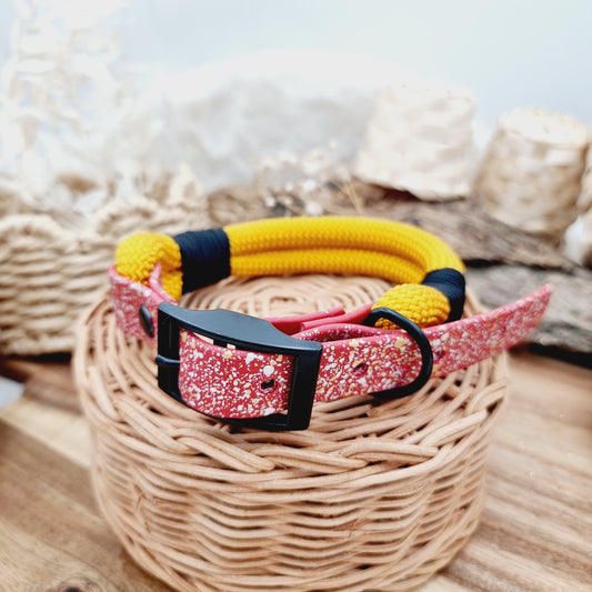 Golden Rod & Red Splash (Size Medium) - Rope Biothane Dog Collar