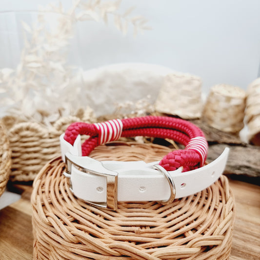 Red & White (Size Medium) - Rope Biothane Dog Collar