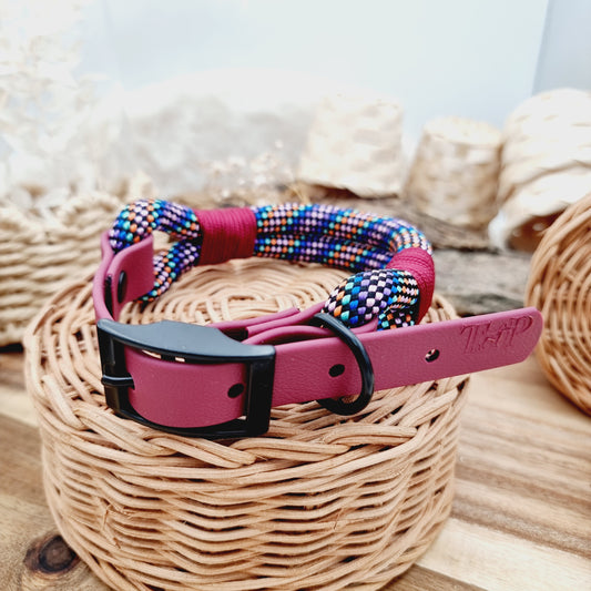 Rollerdisco & Burgundy (Size Medium) - Rope Biothane Dog Collar