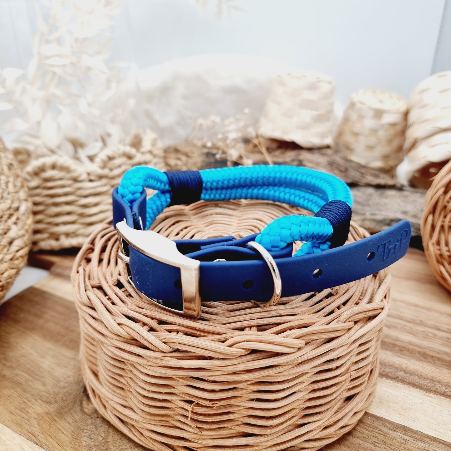 Blue (Size Medium) - Rope Biothane Dog Collar