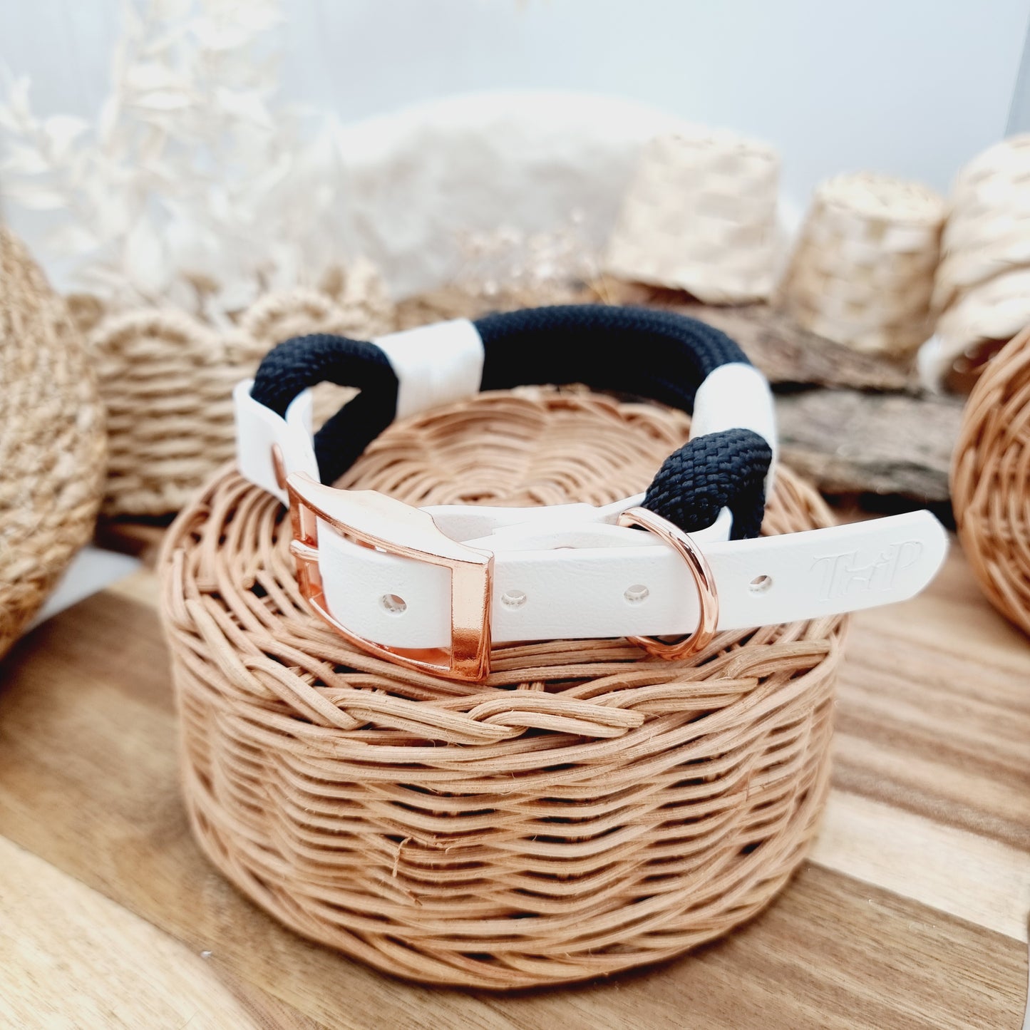 Black & White (Size Medium) - Rope Biothane Dog Collar