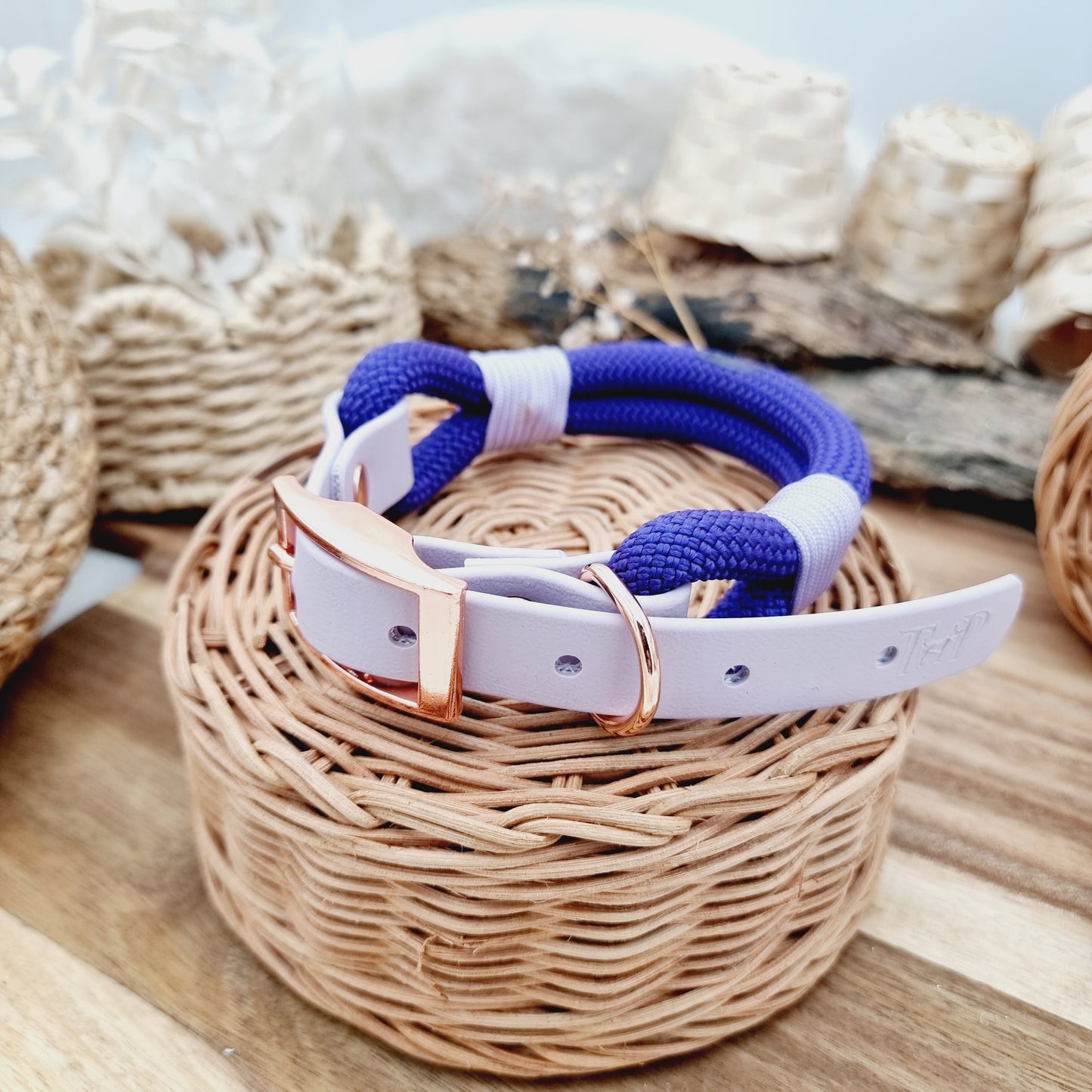 Purple & Lilac (Size Medium - slight imperfection*) - Rope Biothane Dog Collar