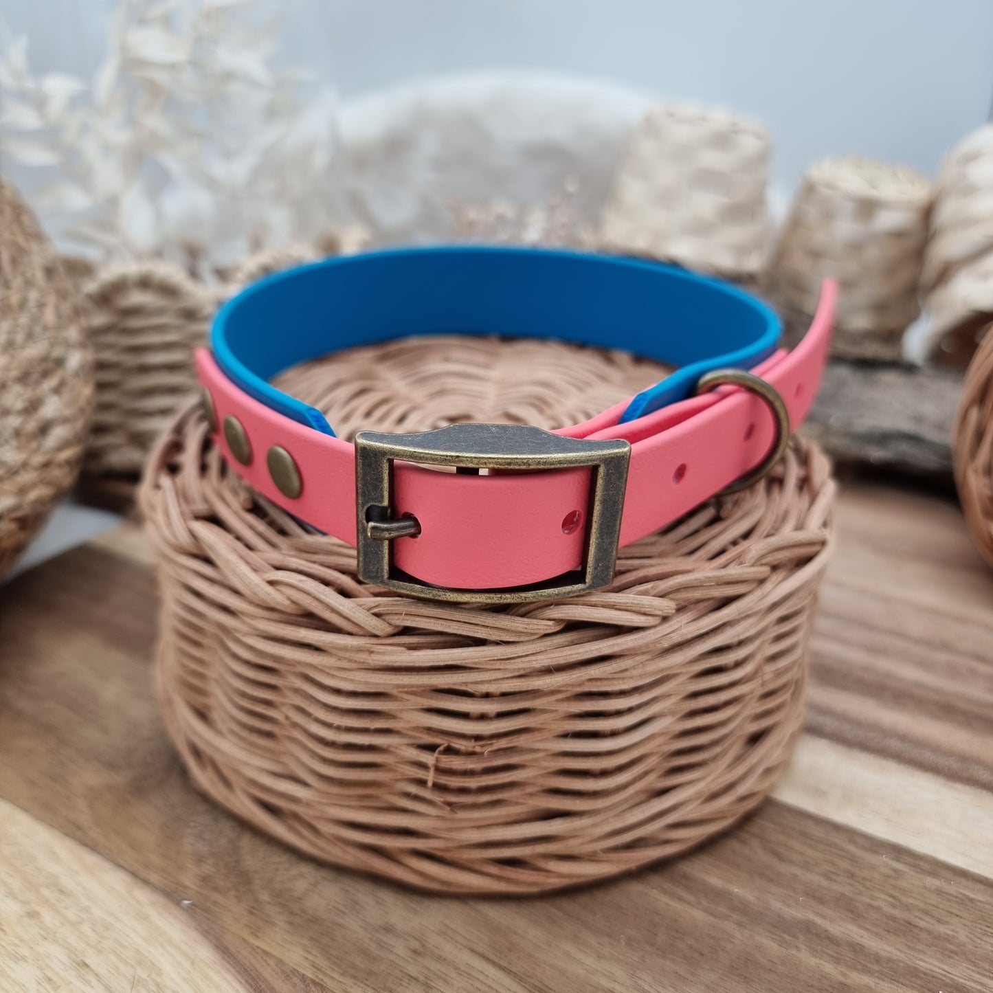 Blue & Coral (AB) Size L - two-coloured Biothane Dog Collar