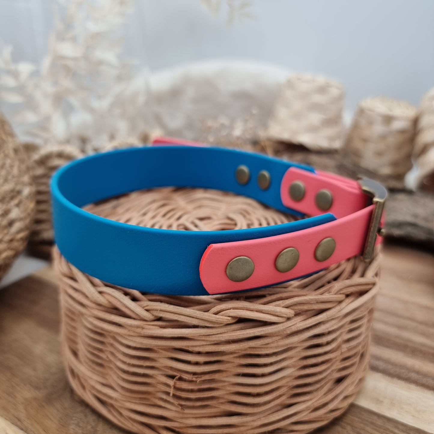 Blue & Coral (AB) Size L - two-coloured Biothane Dog Collar