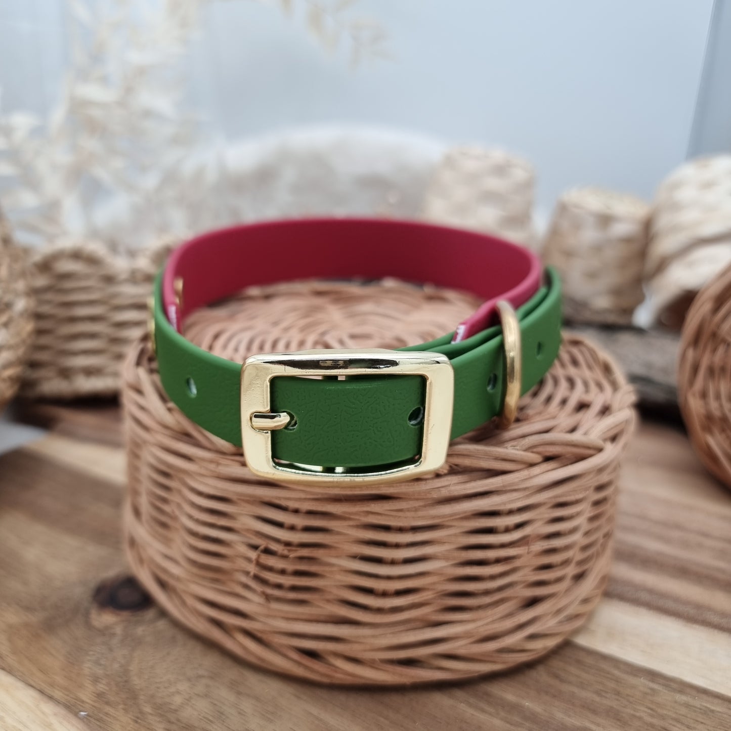 Wine & Olive (Gold) - Size M Waterproof Dog Collar