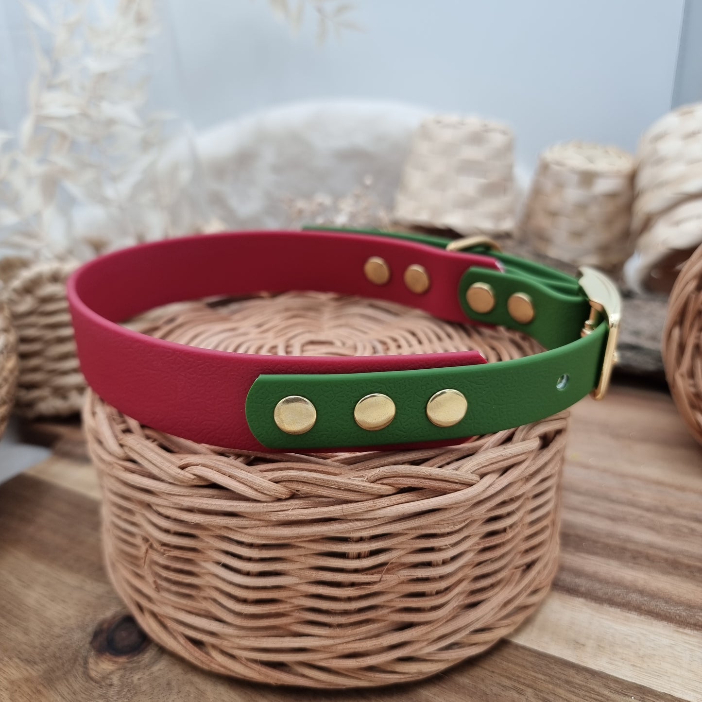 Wine & Olive (Gold) - Size M Waterproof Dog Collar