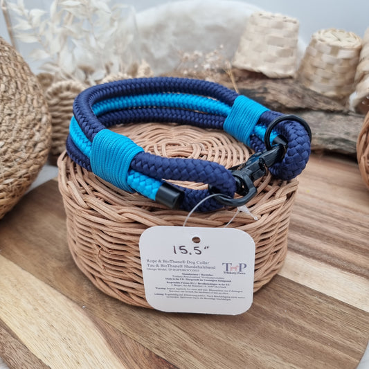 Rope Dog Collar - Navy & Blue - (Fits Neck Size 14" - Range M)