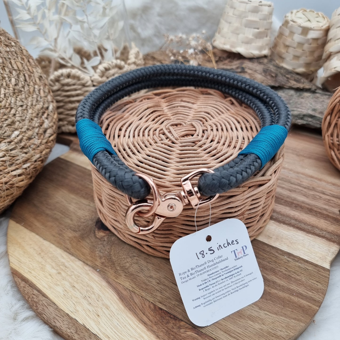 Rope Dog Collar - Navy & Blue - (Fits Neck Size 17" - Range L)