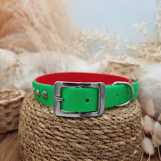 Red & Neon Green (SS) Size XL - two-coloured Biothane Dog Collar