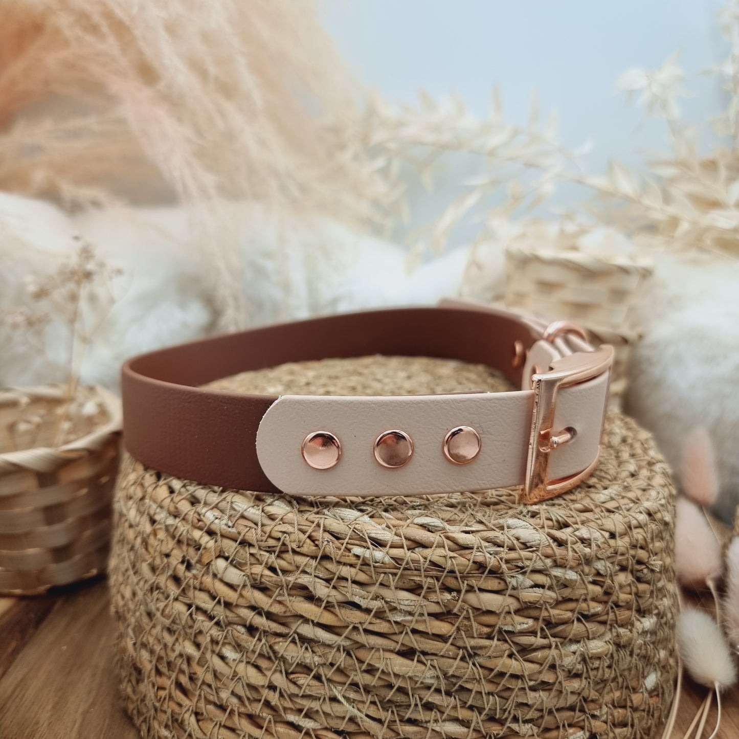 Brown & Powder Pearl (RG) Size XL - two-coloured Biothane Dog Collar