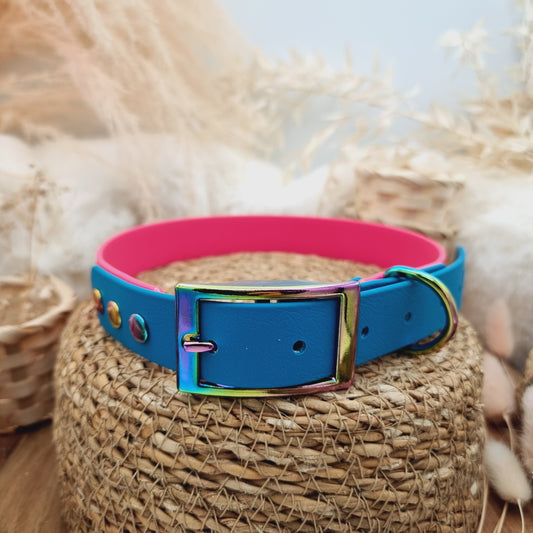 Passion Pink & Lagune (RB) Size XL - two-coloured Biothane Dog Collar