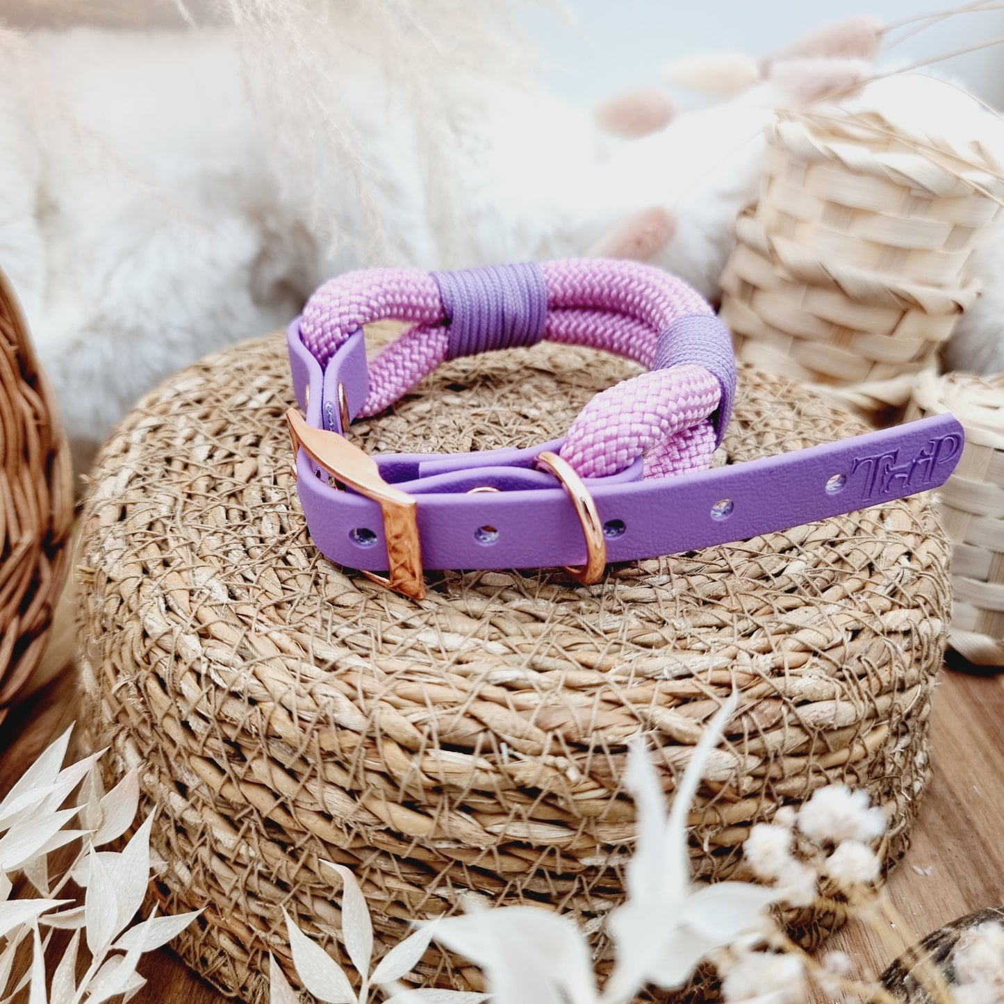 Pastel Pink & Amethyst - Rope Biothane Dog Collar