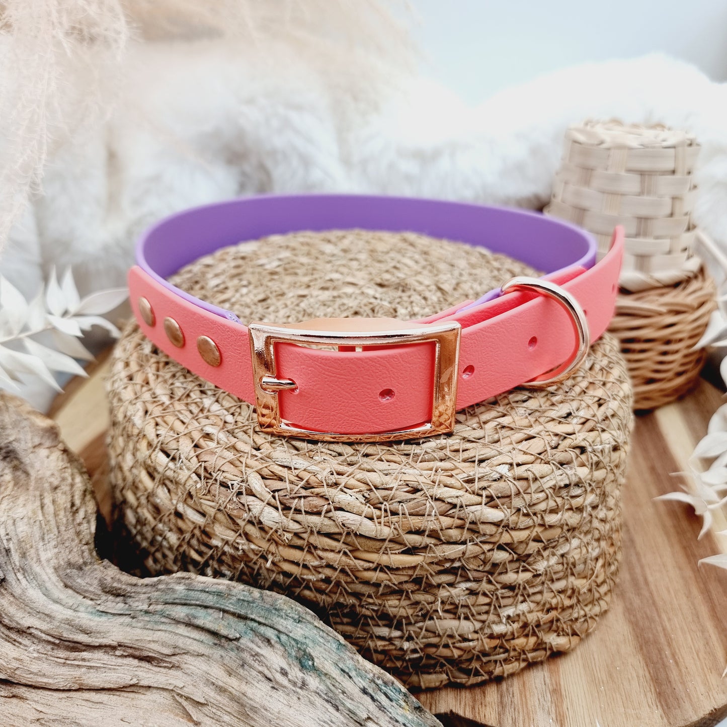 Amethyst & Coral (RG) Size XL - two-coloured Biothane Dog Collar